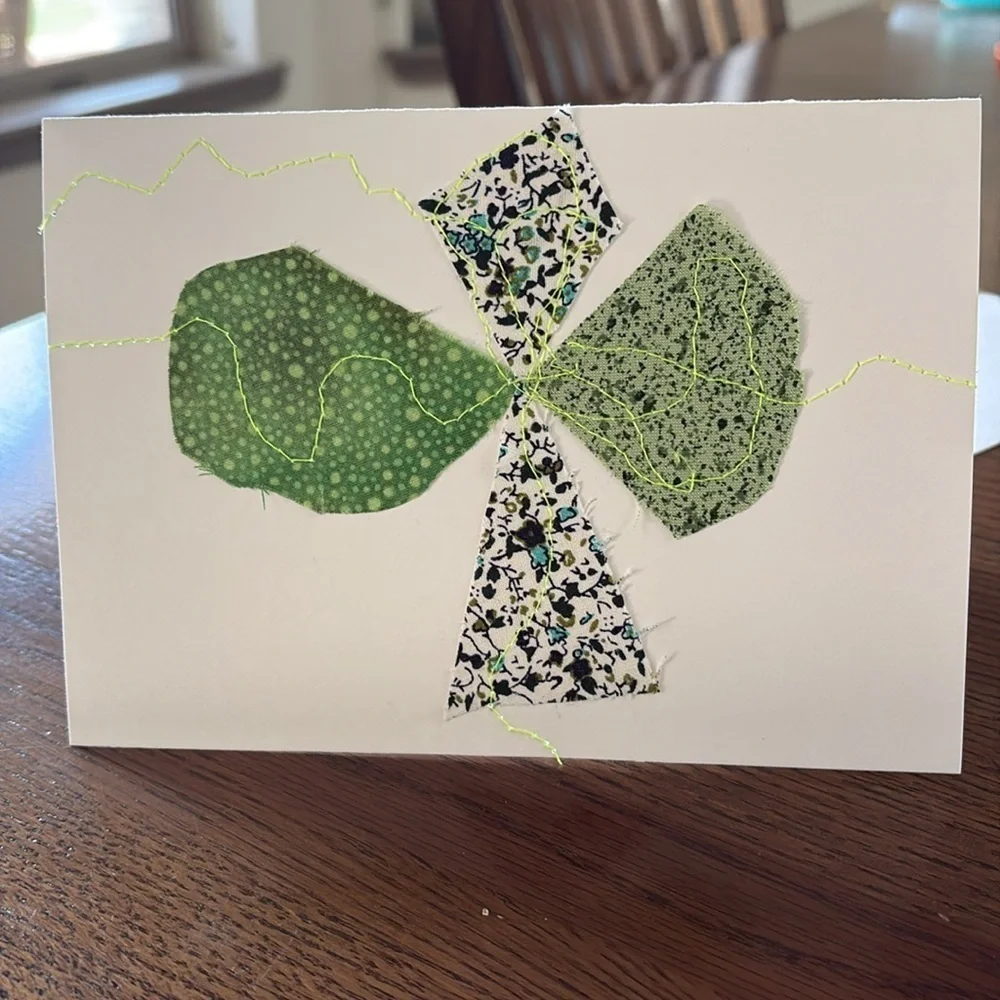 St Patties Day cards Handmade Green and White Greeting Cards with fabric